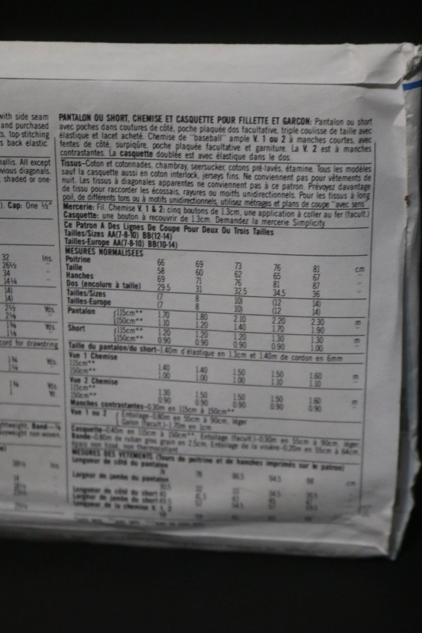 SImplicity 8308 Girls and Boys Pants or Shorts Shirt and Cap Sewing Pattern - UNCUT - Size 7 - 10