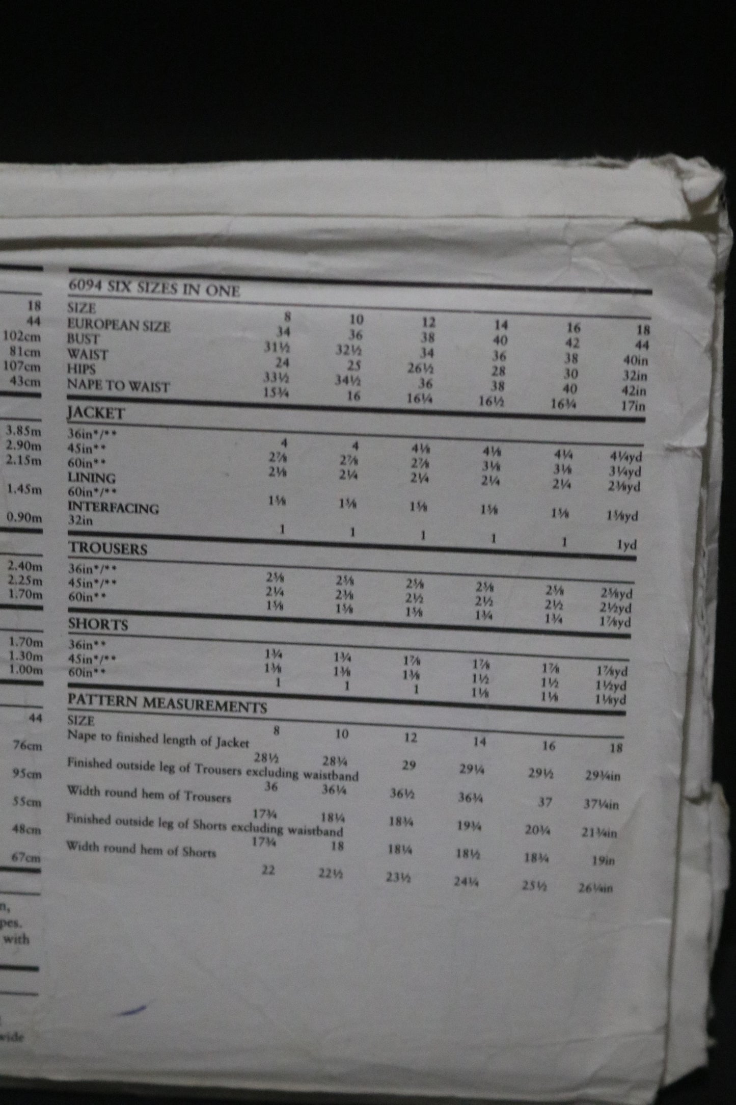 New Look 6094 Misses Jacket, Pants and Shorts Sewing Pattern - UNCUT - Size 8 - 18