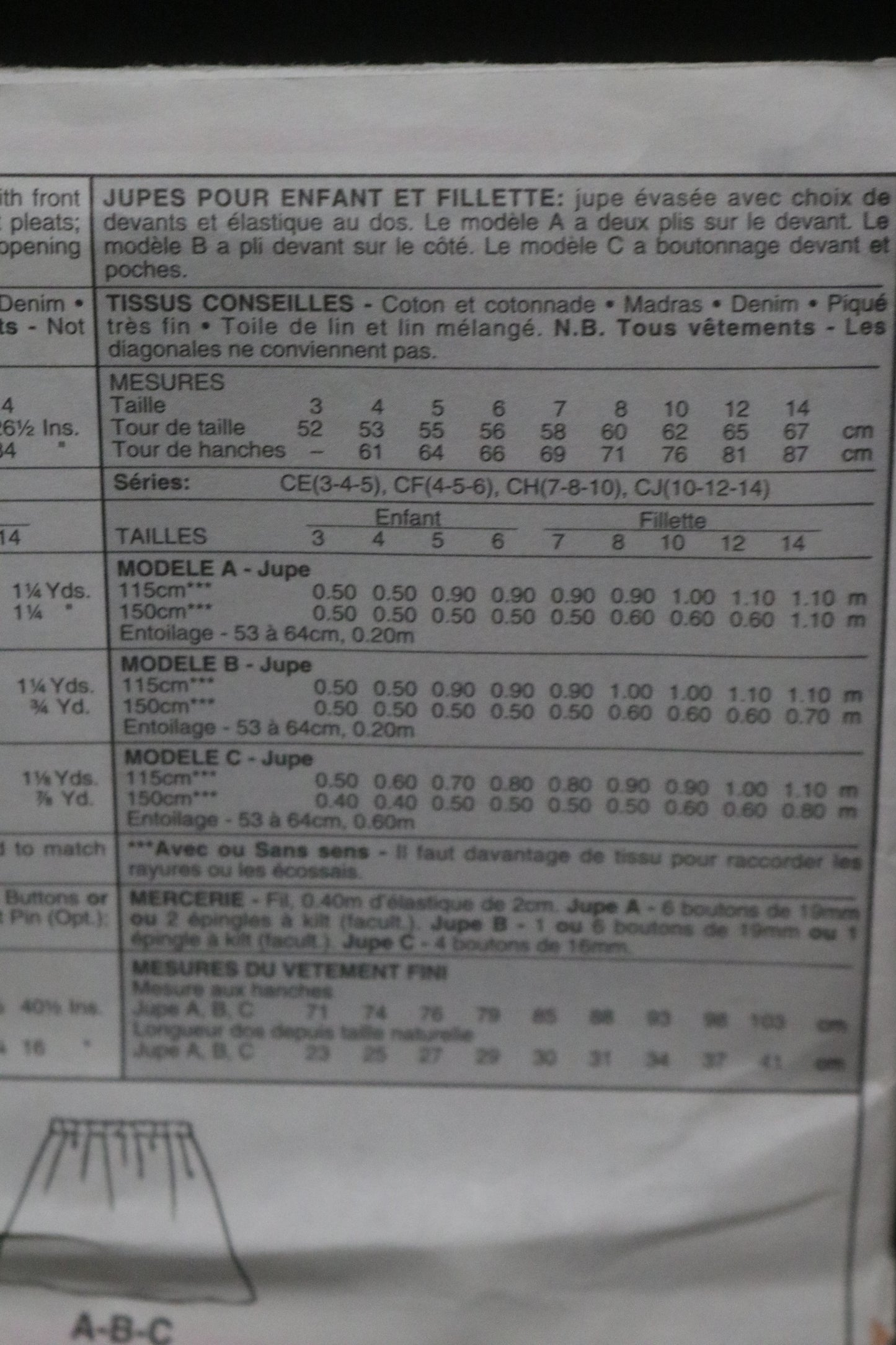 McCalls 8857 Children's or Girls Skirt Sewing Pattern UNCUT Size 4 5 6