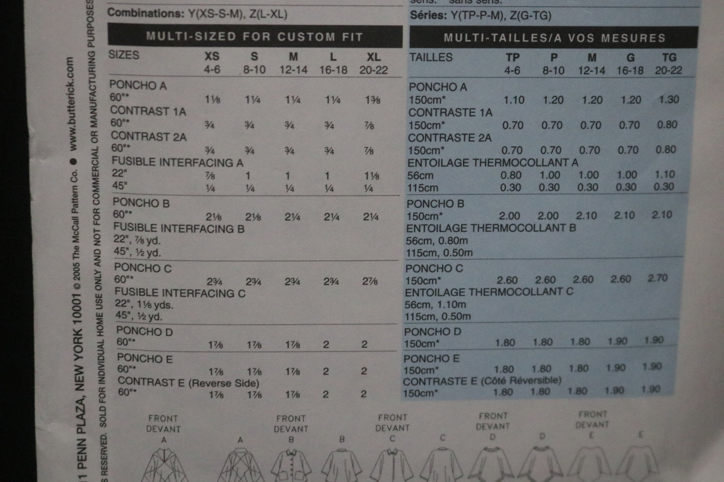 Butterick 4666 Misses Ponchos Sewing Pattern UNCUT Size Lrg - Xlg