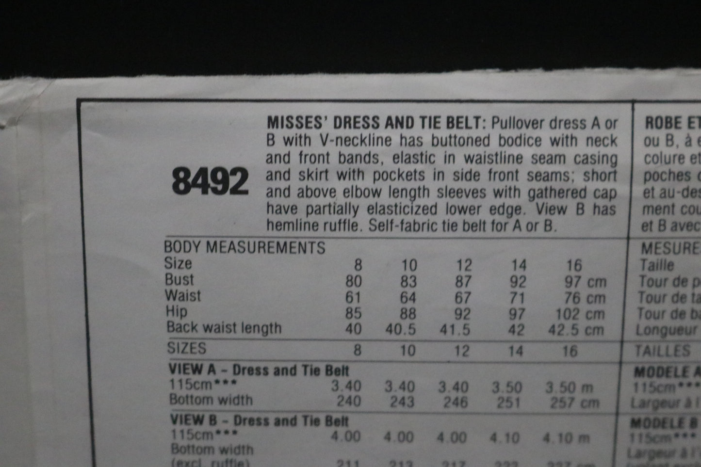 McCalls 8492 Laura Ashley Misses Dresses and Tie Belt Sewing Pattern - UNCUT - Size 16