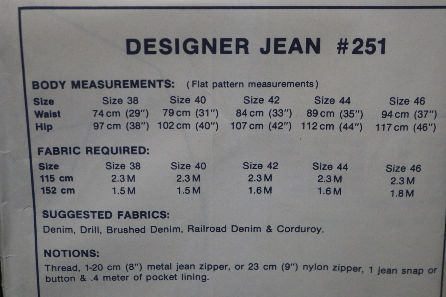 80s Designer Jeans #251 Sharon Marie Misses Designer Jeans Sewing Pattern - UNCUT Hip Size 38 40 42 44 46