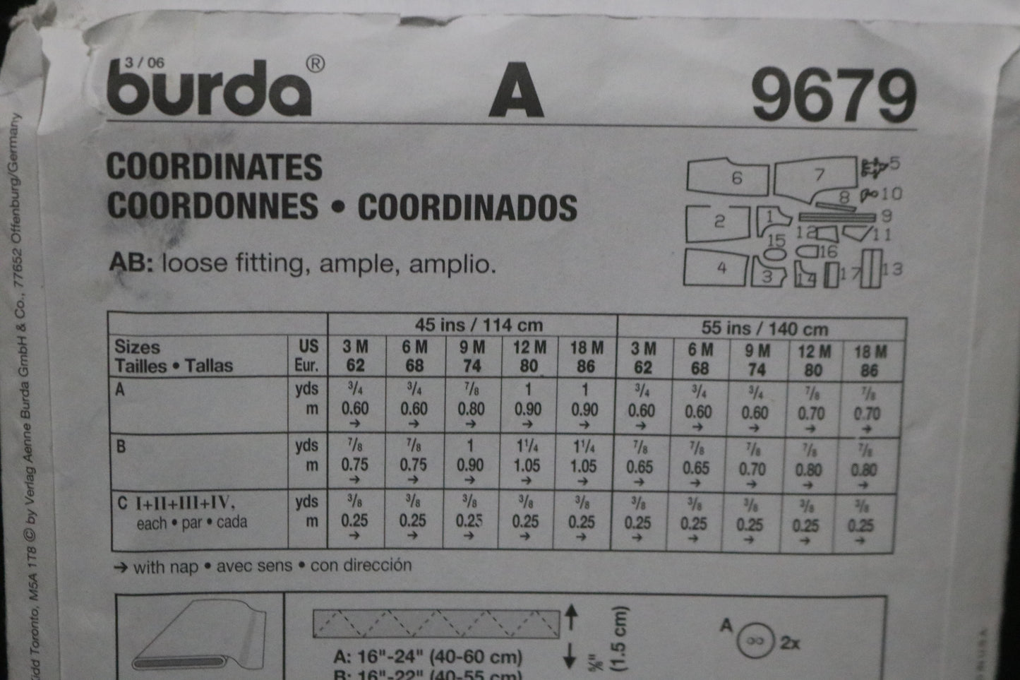 Burda 9679 Infants Jumper, Jumpsuit Hat and Booties Sewing Pattern - UNCUT - Size 3M 6M 9M 12M 18M