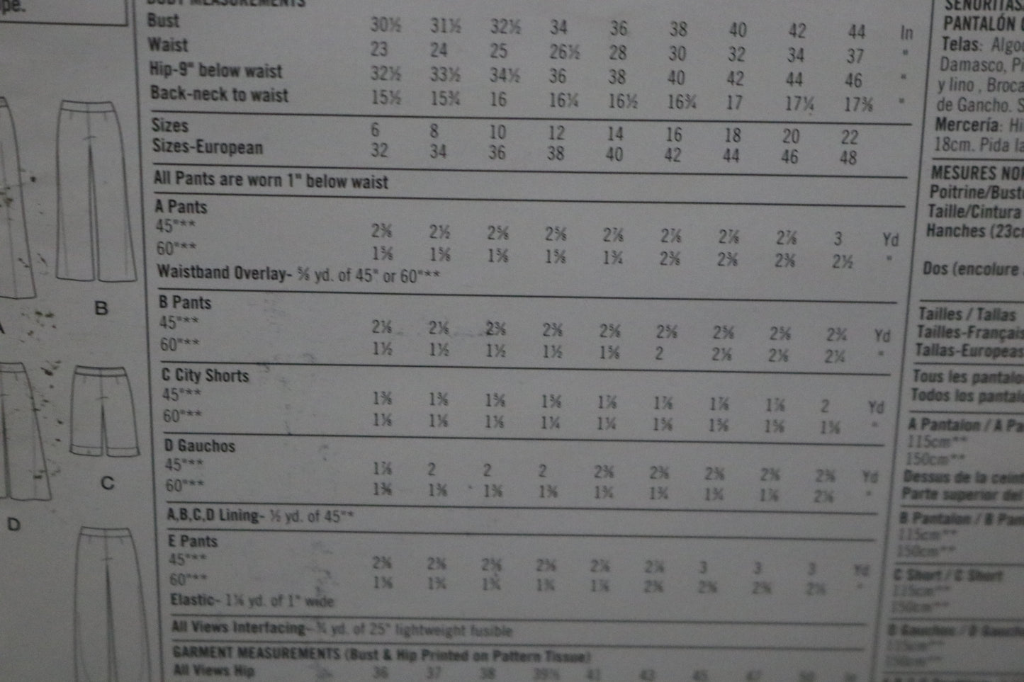 Simplicity 4135 Threads Misses / Miss Petite Boot leg Pants in Two lengths or City Shorts, Wide Leg Pants and Gauchos Sewing Pattern - UNCUT - Size 6 8 10 12 14