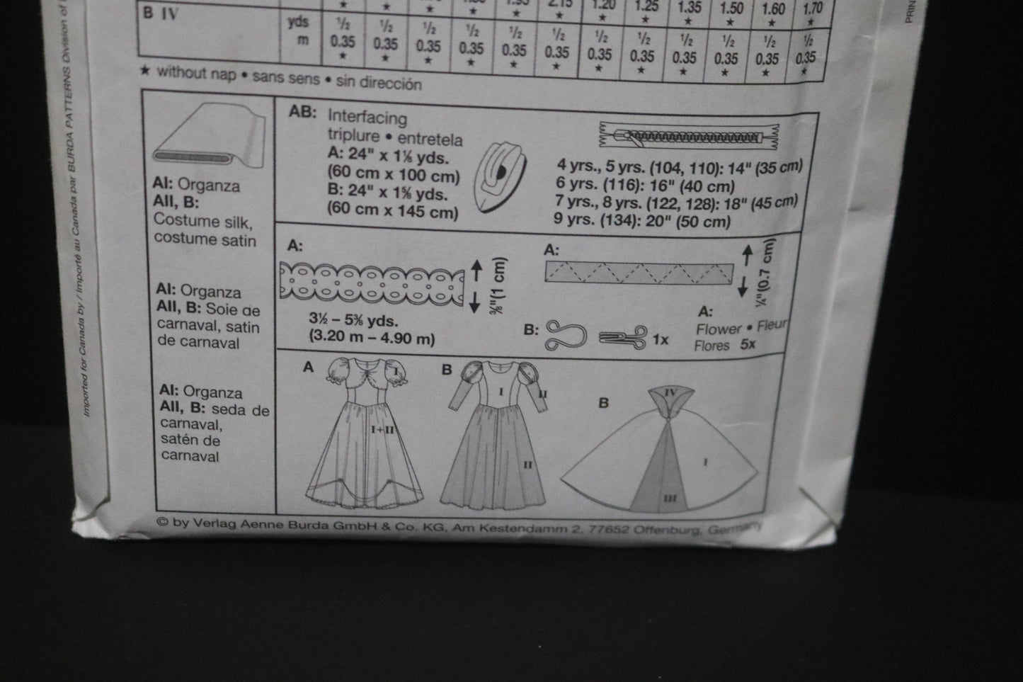 Burda 2480 Girls Princess and Snow White Sewing Pattern - UNCUT - Size 4 5 6 7 8 9