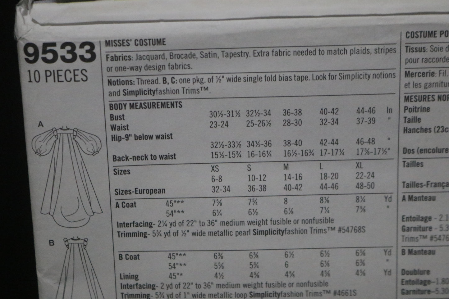 Simplicity 9533 Andrea Schewe Misses Renaissance Gown Costumes Sewing Pattern UNCUT - Size L - XL