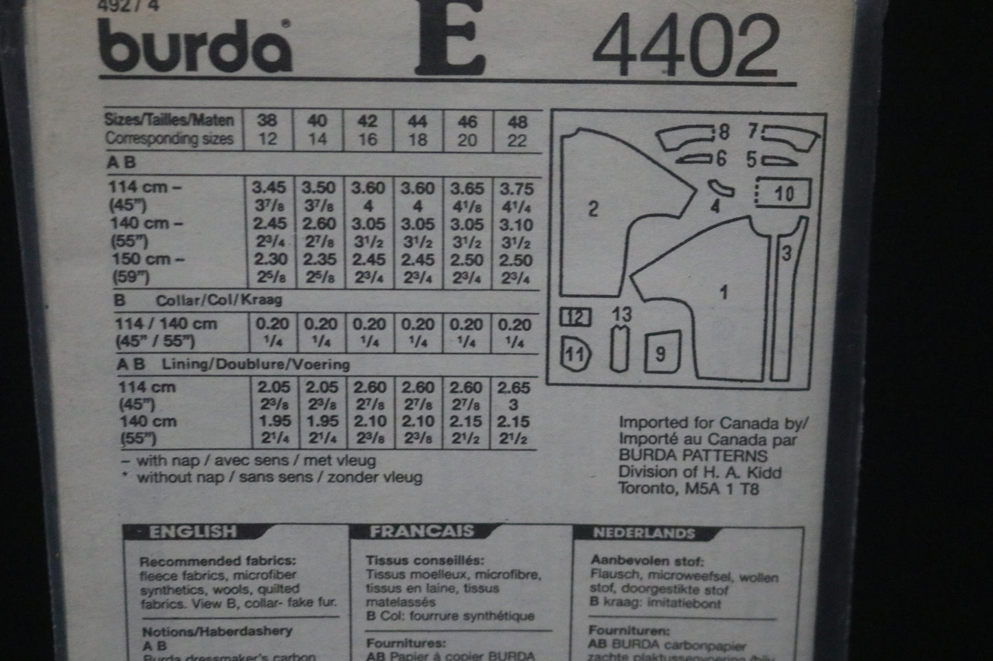 Burda 4402 Misses Coat Sewing Pattern - UNCUT Size 12 14 16 18 20 22