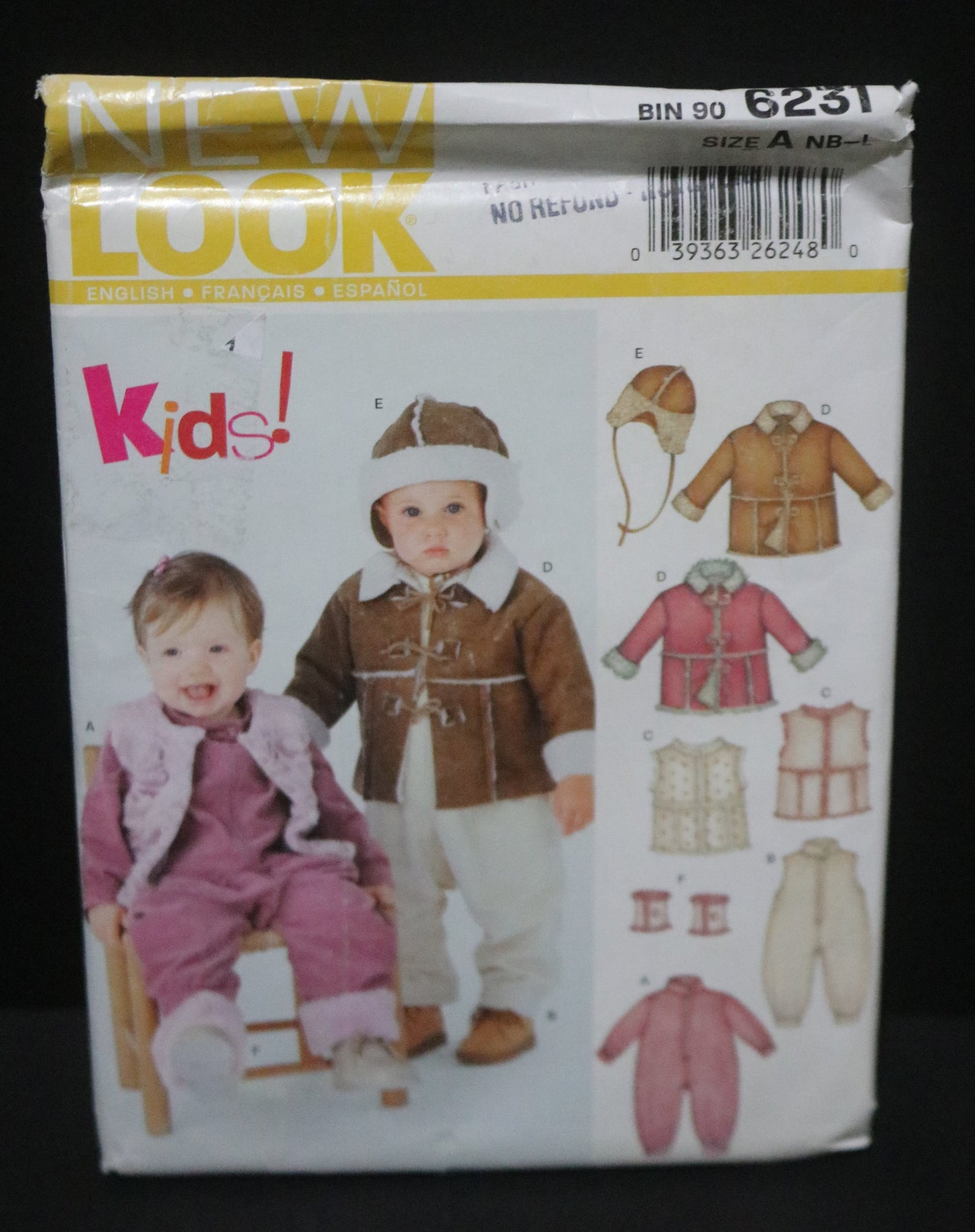 New Look 6231 Infants Toddlers Infants Romper Jacket Vest Romper Hat and Leg Warmers Sewing Pattern UNCUT Size NB S M L