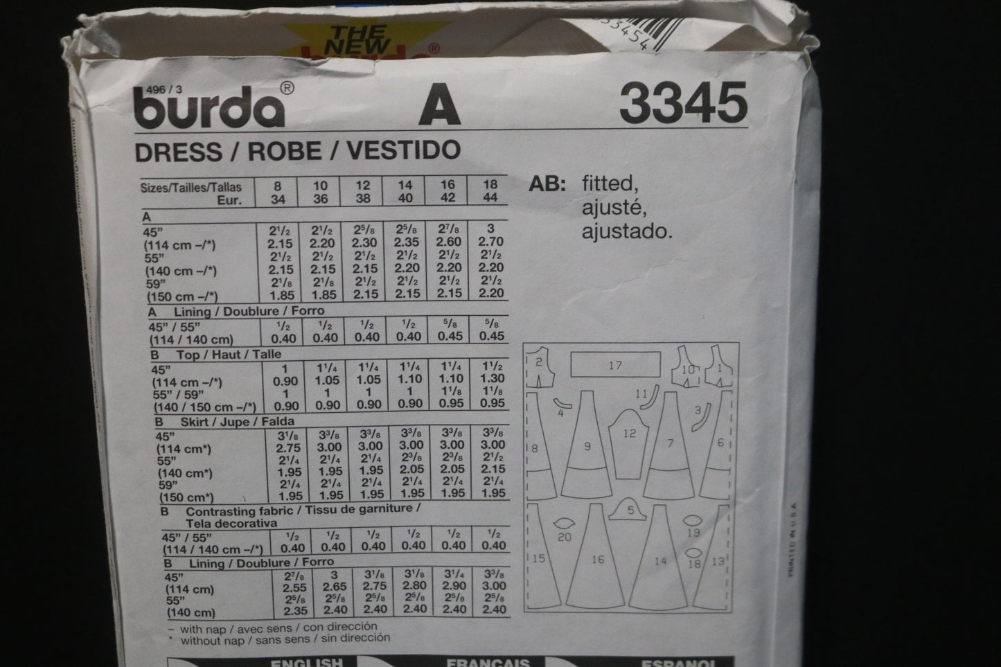 Burda 3345 Misses Dress Sewing Pattern - UNCUT - Size 8 10 12 14 16 18