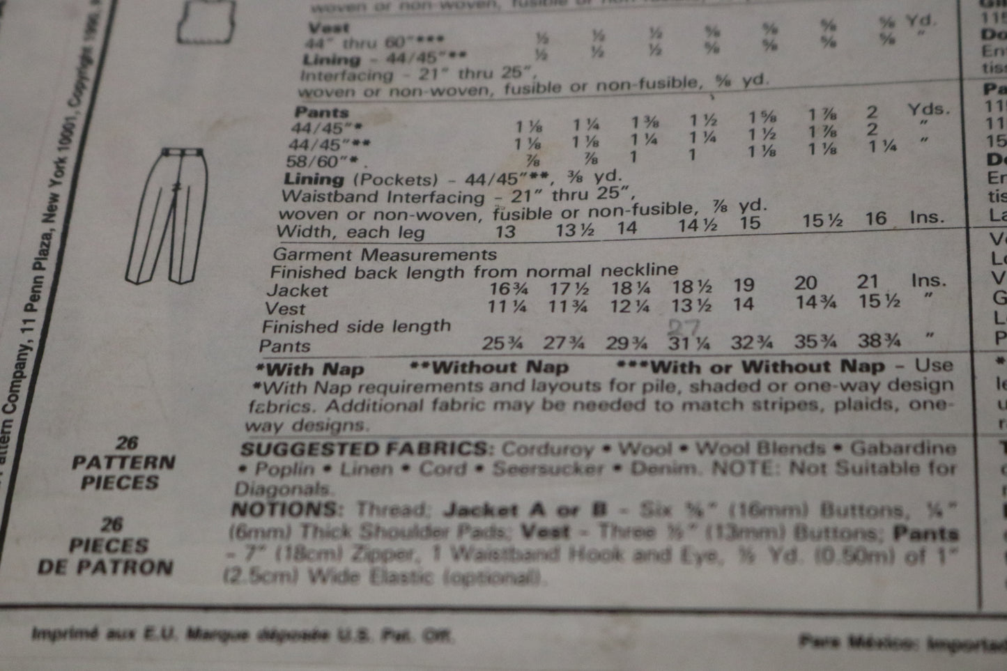 McCalls 4667 Childrens and Boys Jacket Vest and Pants Sewing Pattern UNCUT Size 7