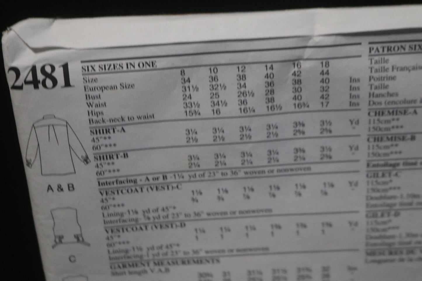 Style 2481 Misses Shirt and Vest Sewing Pattern UNCUT - Size 8 - 18