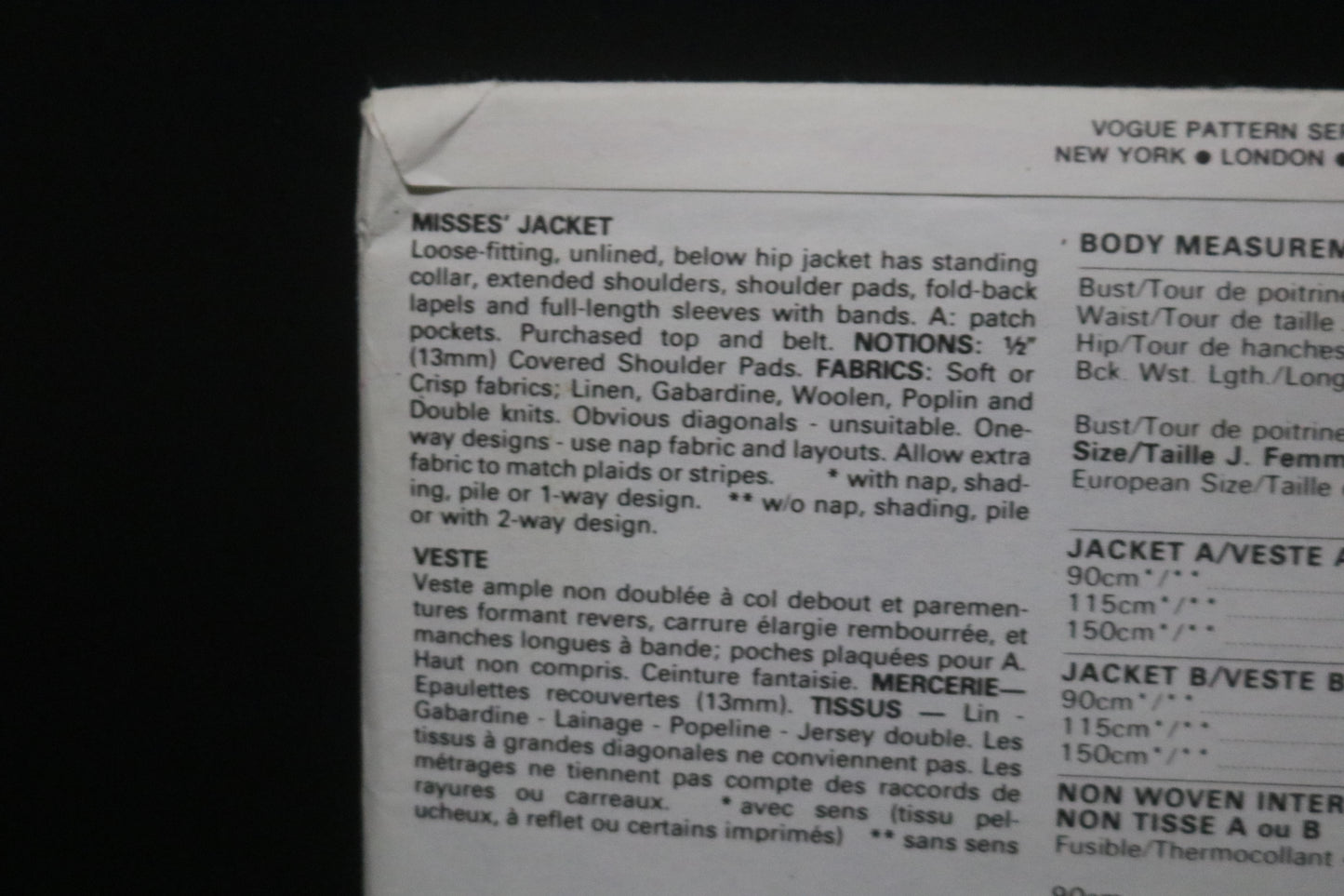 Vogue 8611 Misses Jacket Sewing Pattern - UNCUT - Size 8 10 12