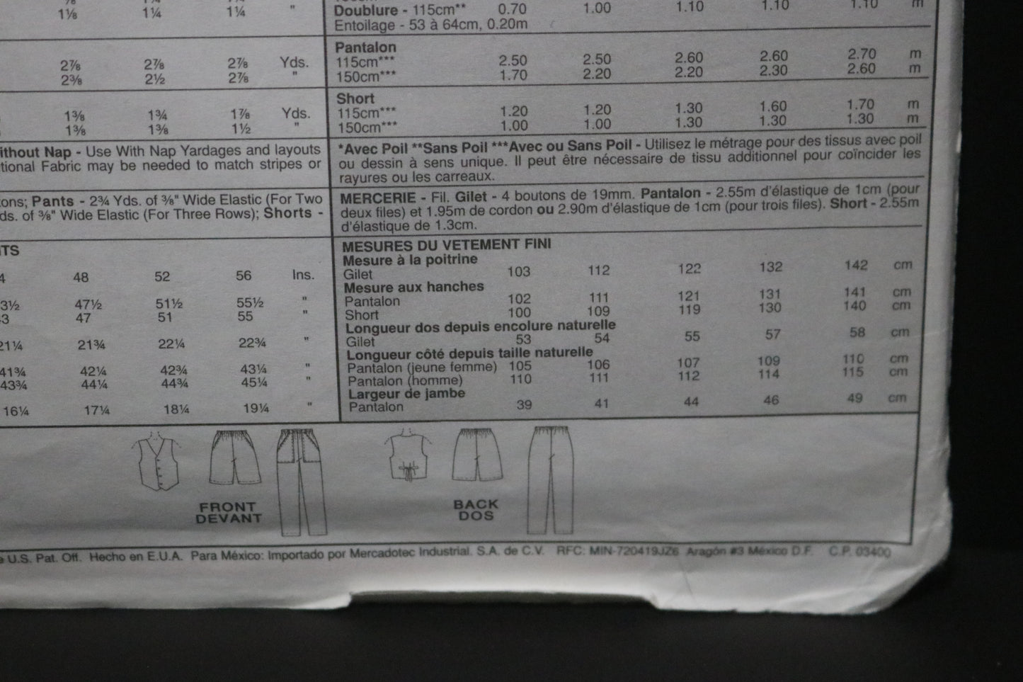 McCalls Stitch n Save 2169 Misses and Mens Unisex Vest Pants and Shorts Sewing Pattern UNCUT - Size S M L