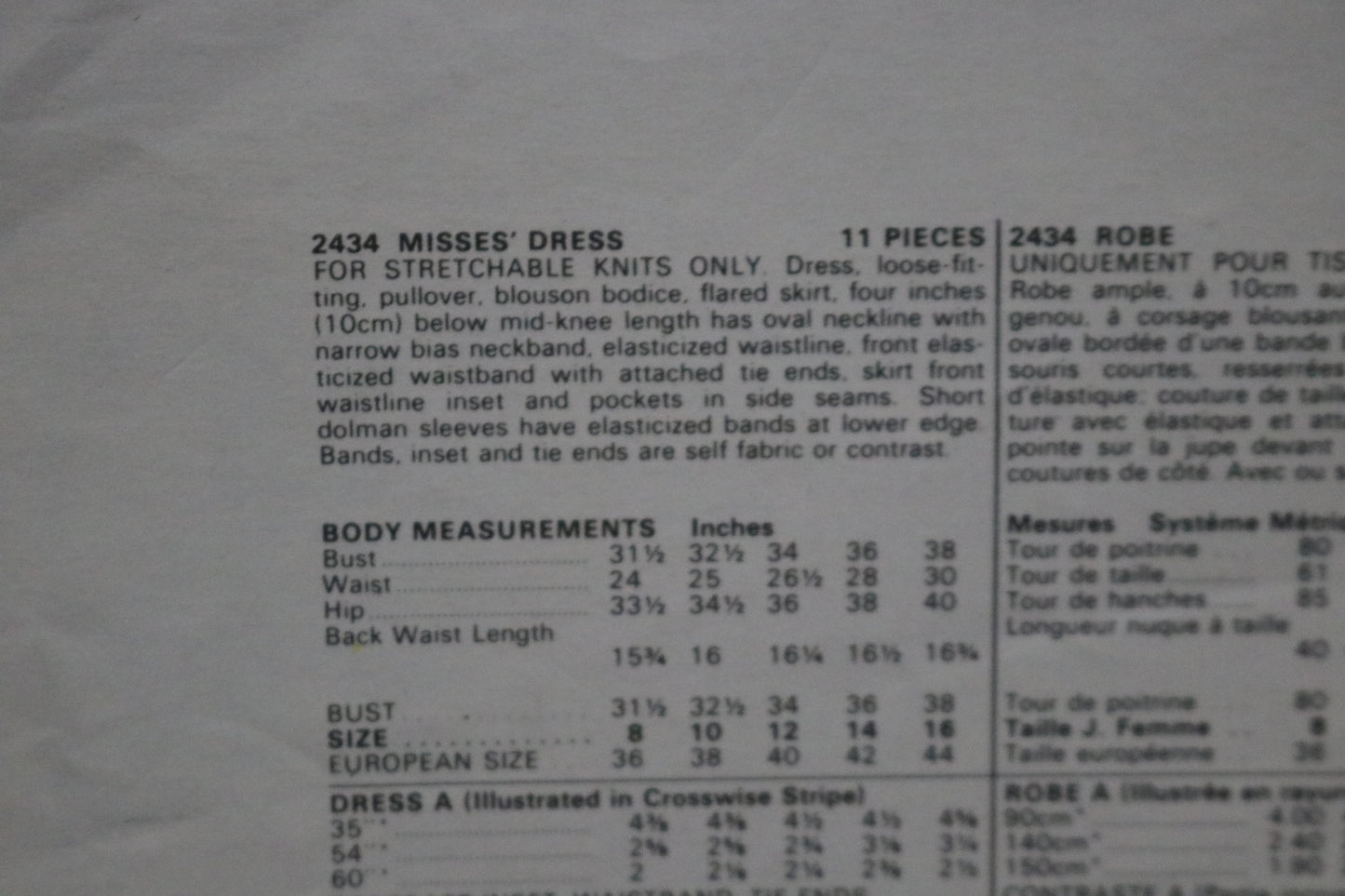Vogue 2434 Bill Haire Misses Dress Sewing Pattern - UNCUT - Size 12