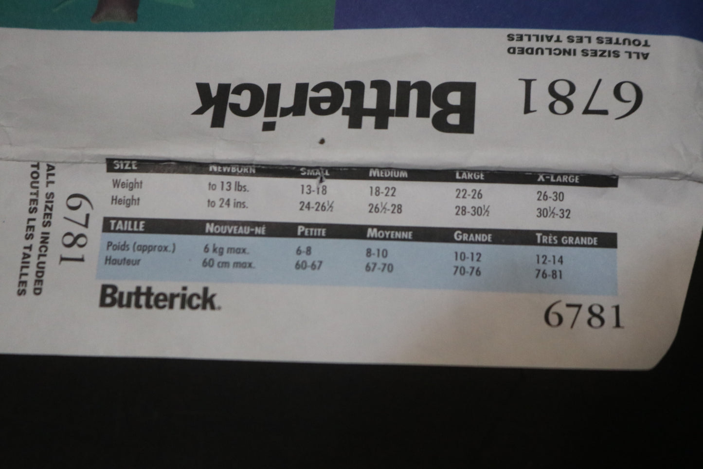 Butterick 6781 Infants Bunting Costumes Sewing Pattern - UNCUT - Size NB S M L XL