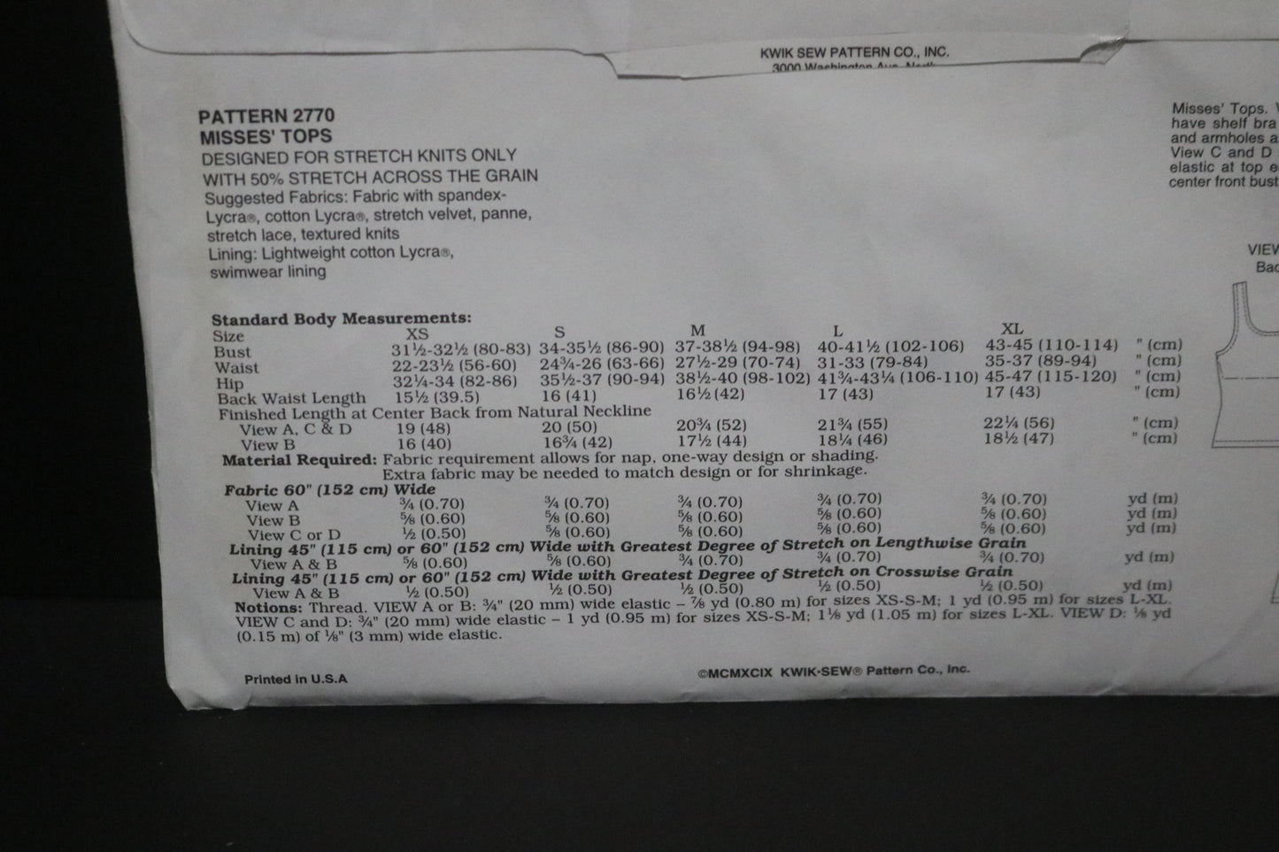 Kwik Sew 2770 Misses Tops Sewing Pattern - UNCUT - Size Xs S M L XL