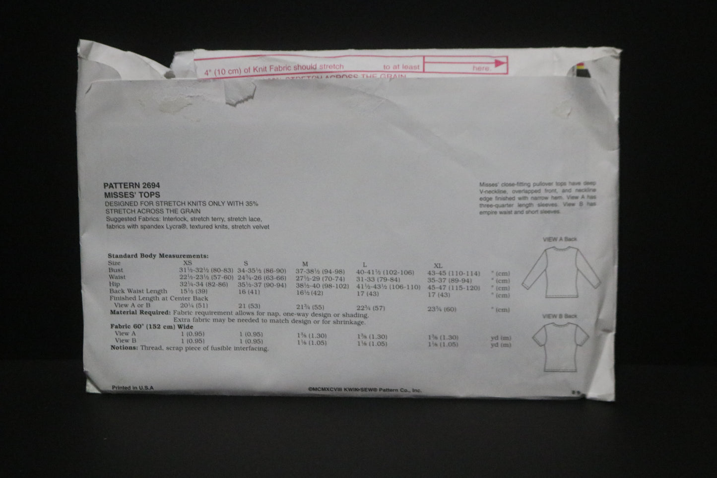 Kwik Sew 2694 Misses Tops Sewing Pattern - UNCUT - Size Xs S M L XL