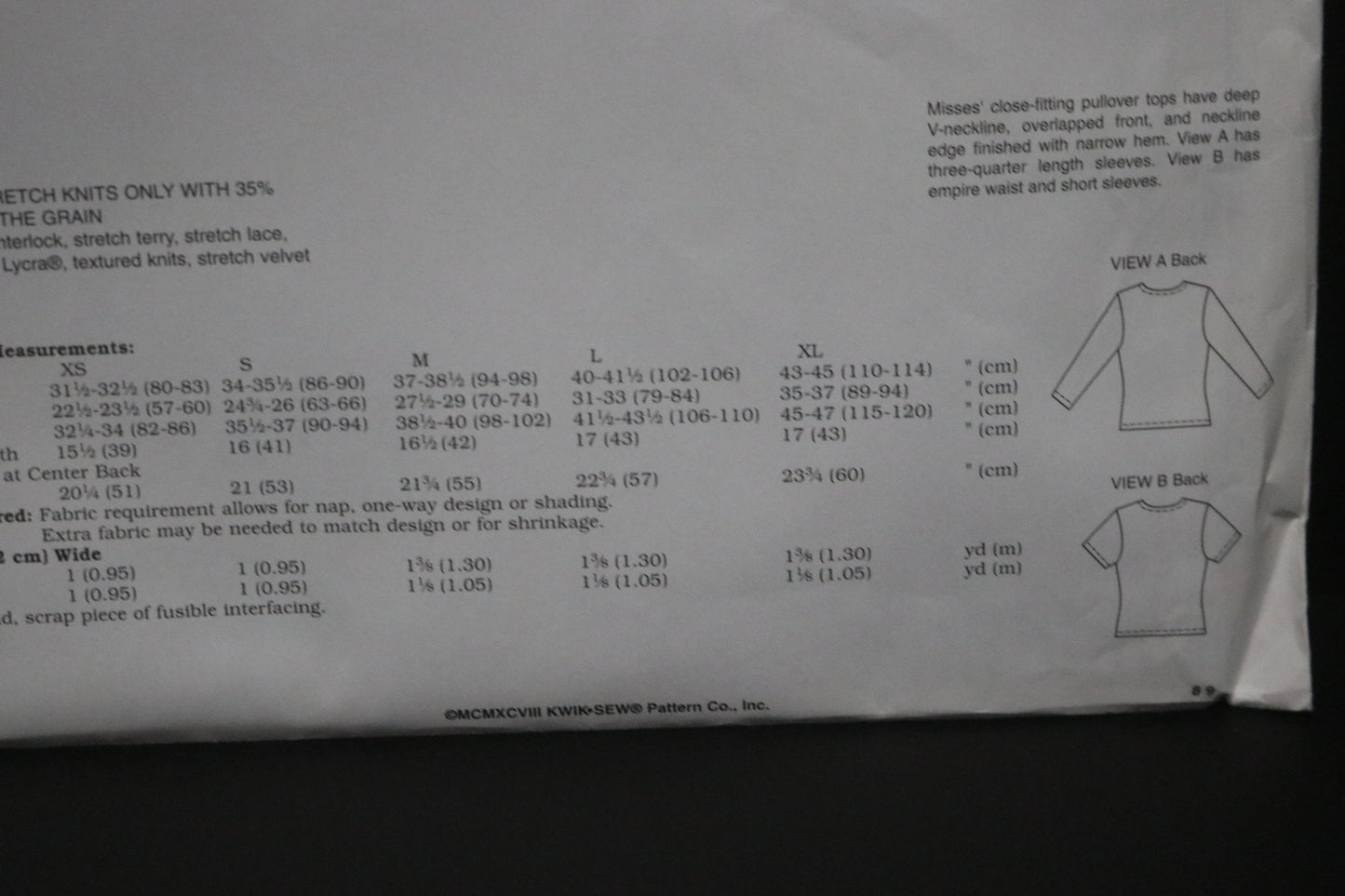 Kwik Sew 2694 Misses Wrap Tops Sewing Pattern - UNCUT - Size Xs S M L XL