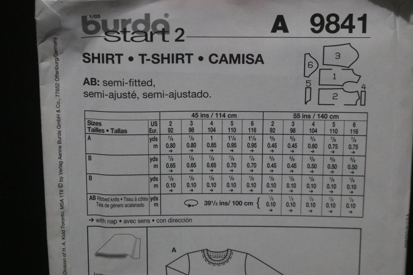 Burda 9841 Boys T shirt Sewing Pattern - UNCUT Size 2 3 4 5 6