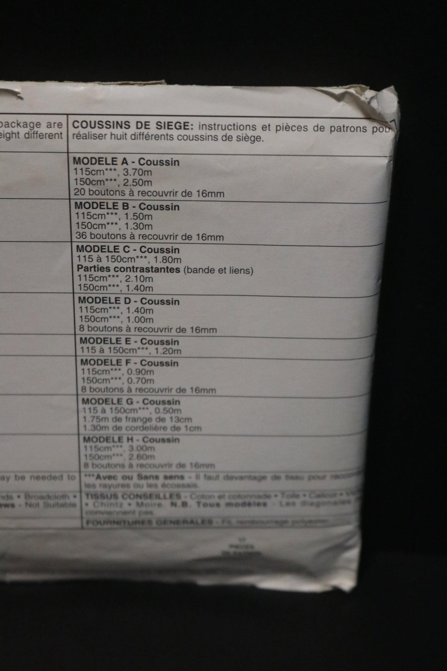 McCalls 764 Chair Cushions Sewing Pattern - UNCUT