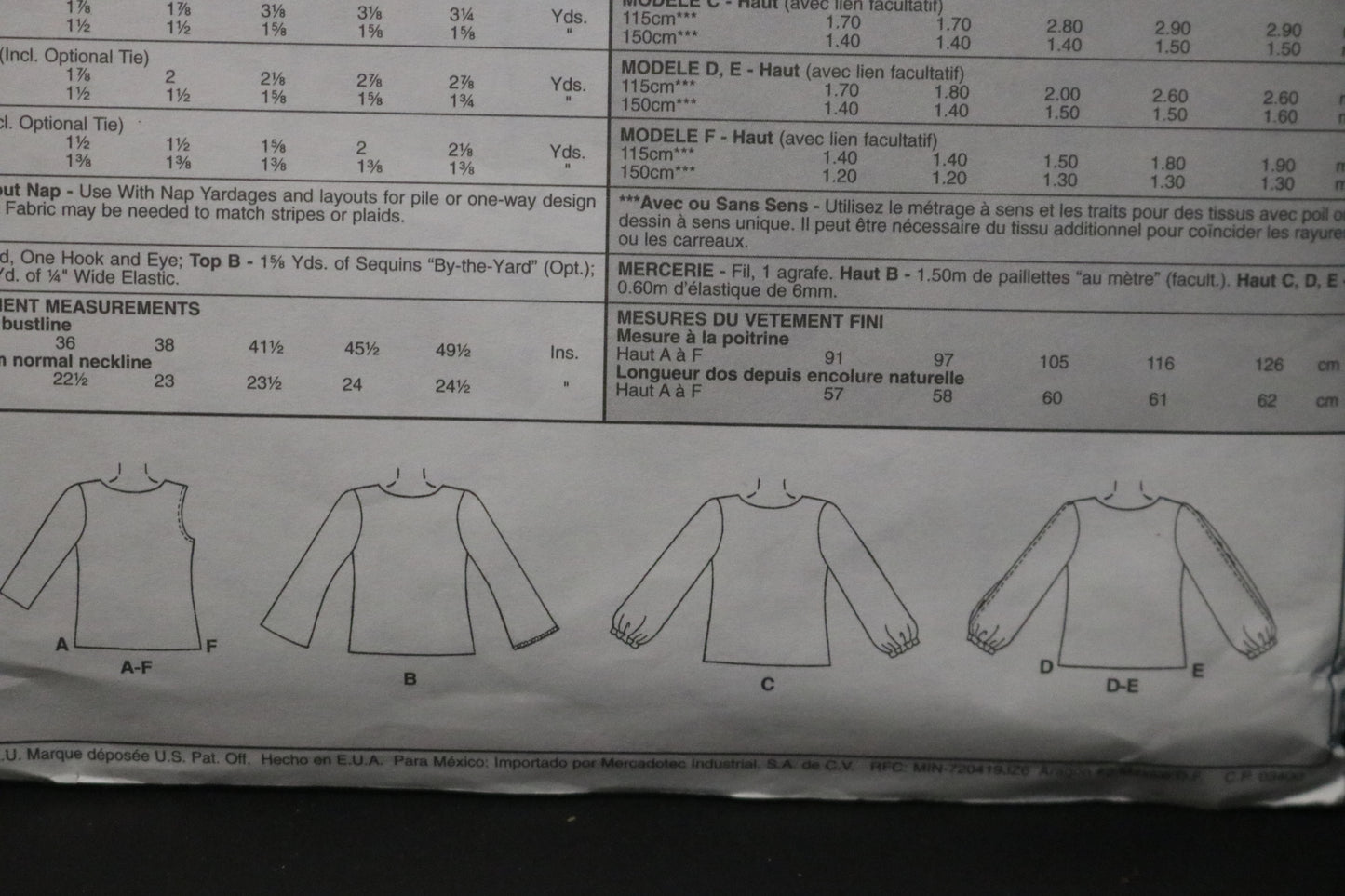 McCalls 3280 Misses / Miss Petite Tops Sewing Pattern - UNCUT - Size Xsm Sml Med