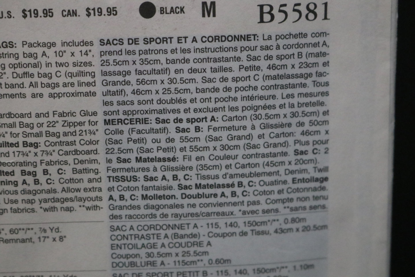 Butterick 5581 Drawstring and Duffle Bags Sewing Pattern - UNCUT