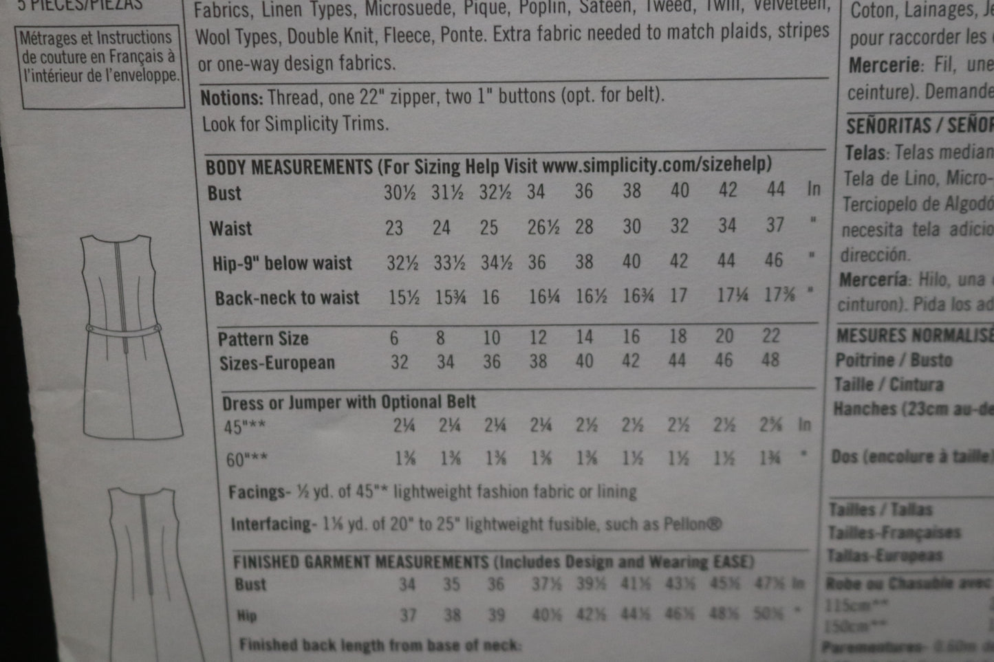 Simplicity 1252 Misses / Misses Petite Dress or Jumper Dress Sewing Pattern UNCUT Size 6 8 10 12 14