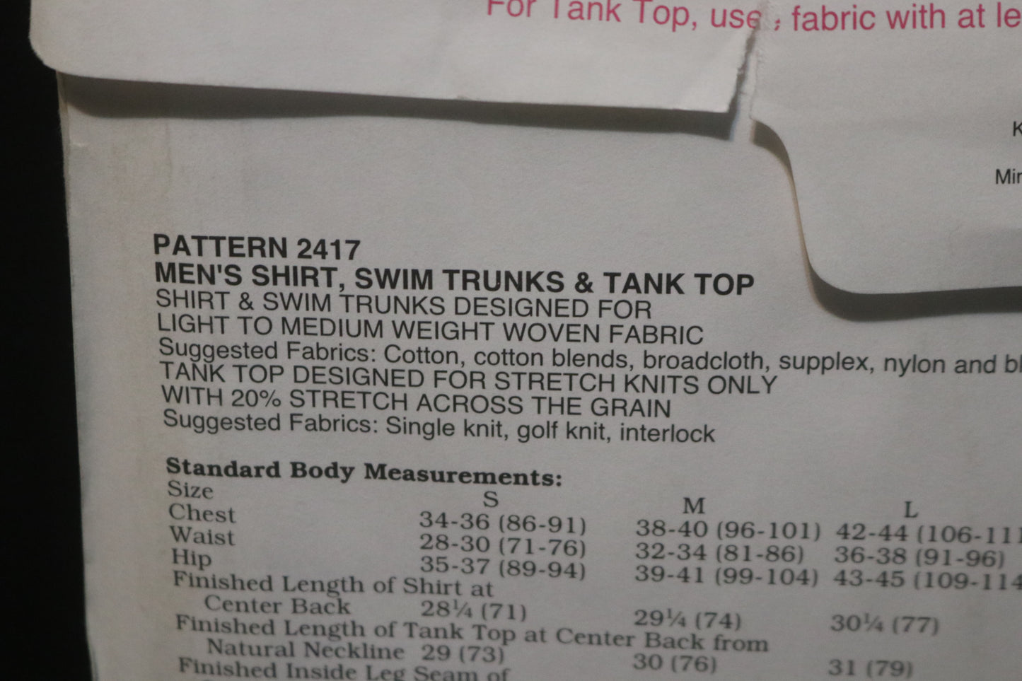 Kwik Sew 2417 Men's Shirt, Swim Trunks and Tank Top Sewing Pattern - UNCUT Size S M L XL XXL
