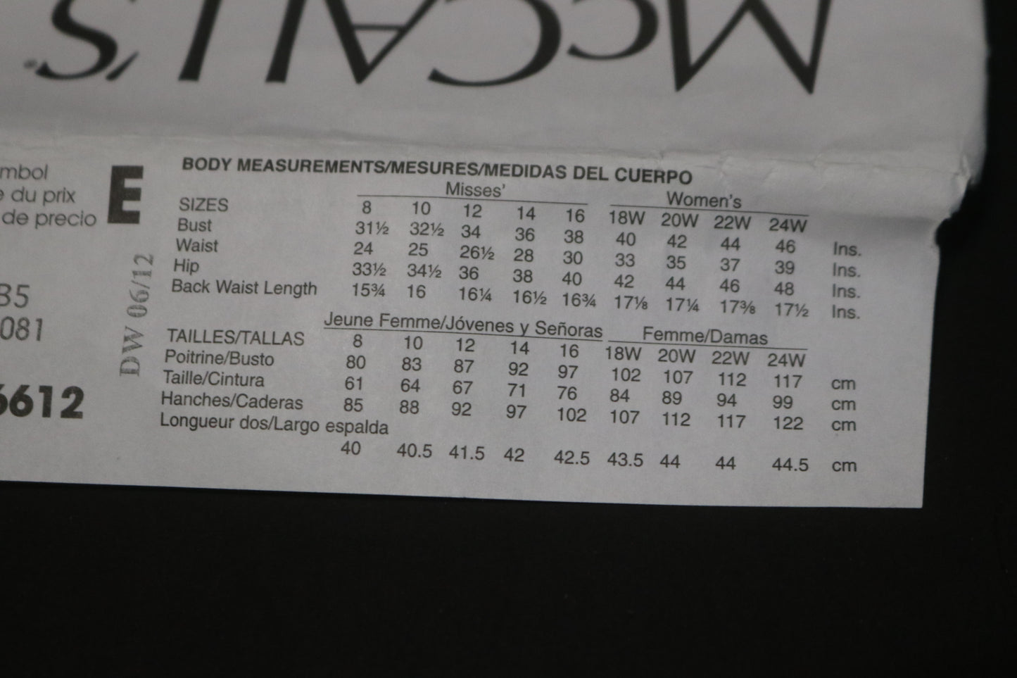 McCalls 6612 Misses Dresses Sewing Pattern - UNCUT - Size 8 10 12 14 16