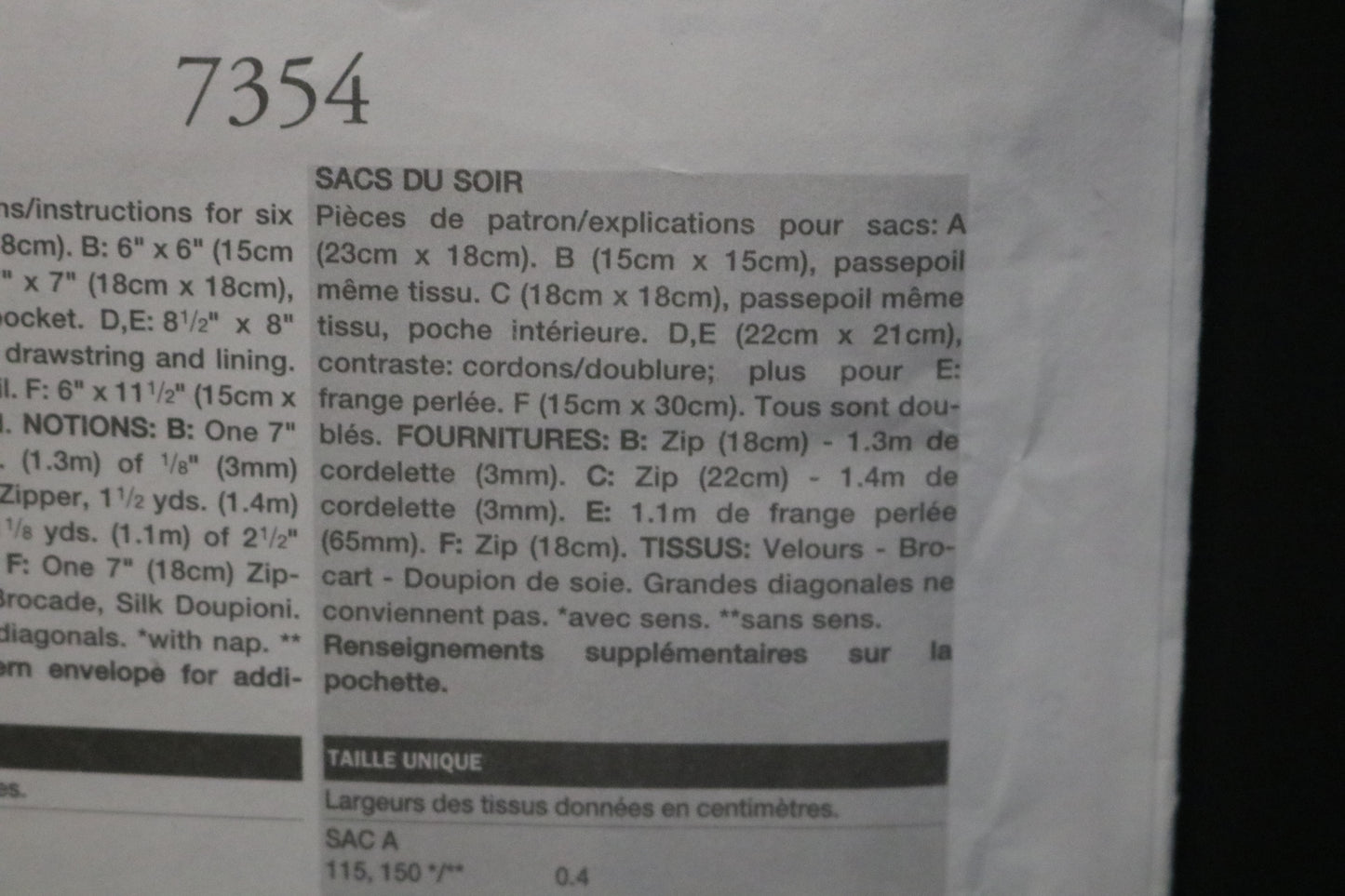Vogue 7354 Evening Bags Sewing Pattern - UNCUT