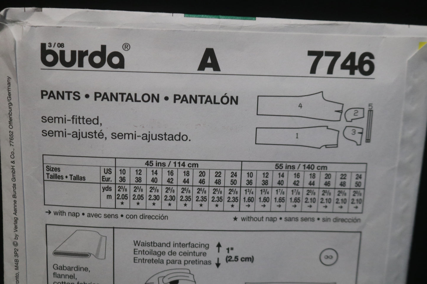 Burda 7746 Misses Pants Sewing Pattern - UNCUT Size 10 12 14 16 18 20 22 24