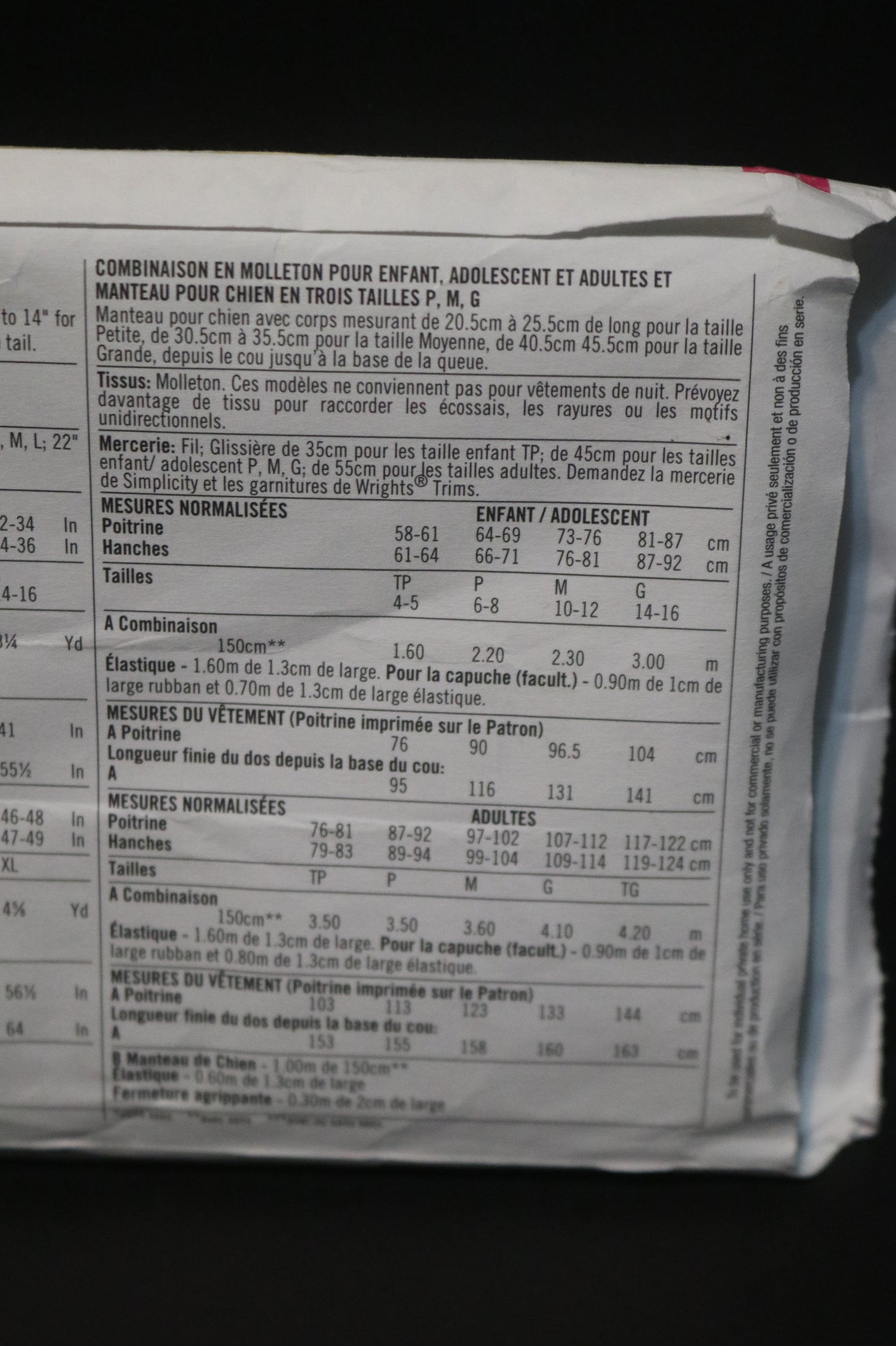 Simplicity 1731 Unisex Childs Teens and Adult Fleece Jumpsuit and Dog Coat in Three Sizes Sewing Pattern UNCUT Childs Size XS S M L Adults XS S M L XL