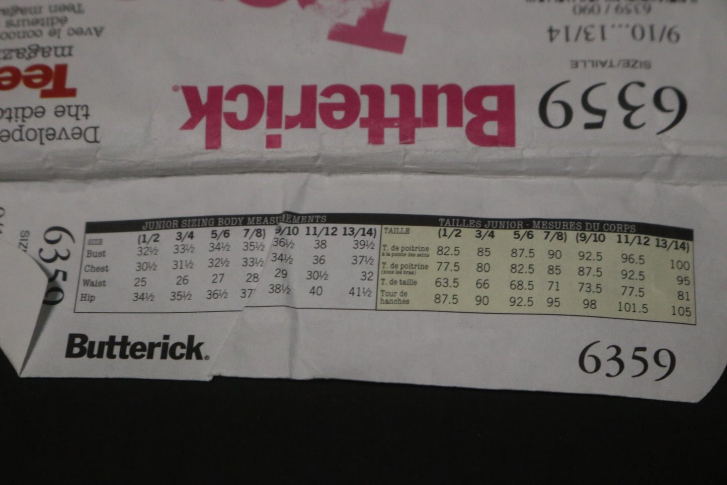 Butterick 6359 Juniors Shirt Sewing Pattern UNCUT Size 9/10 - 13 /14