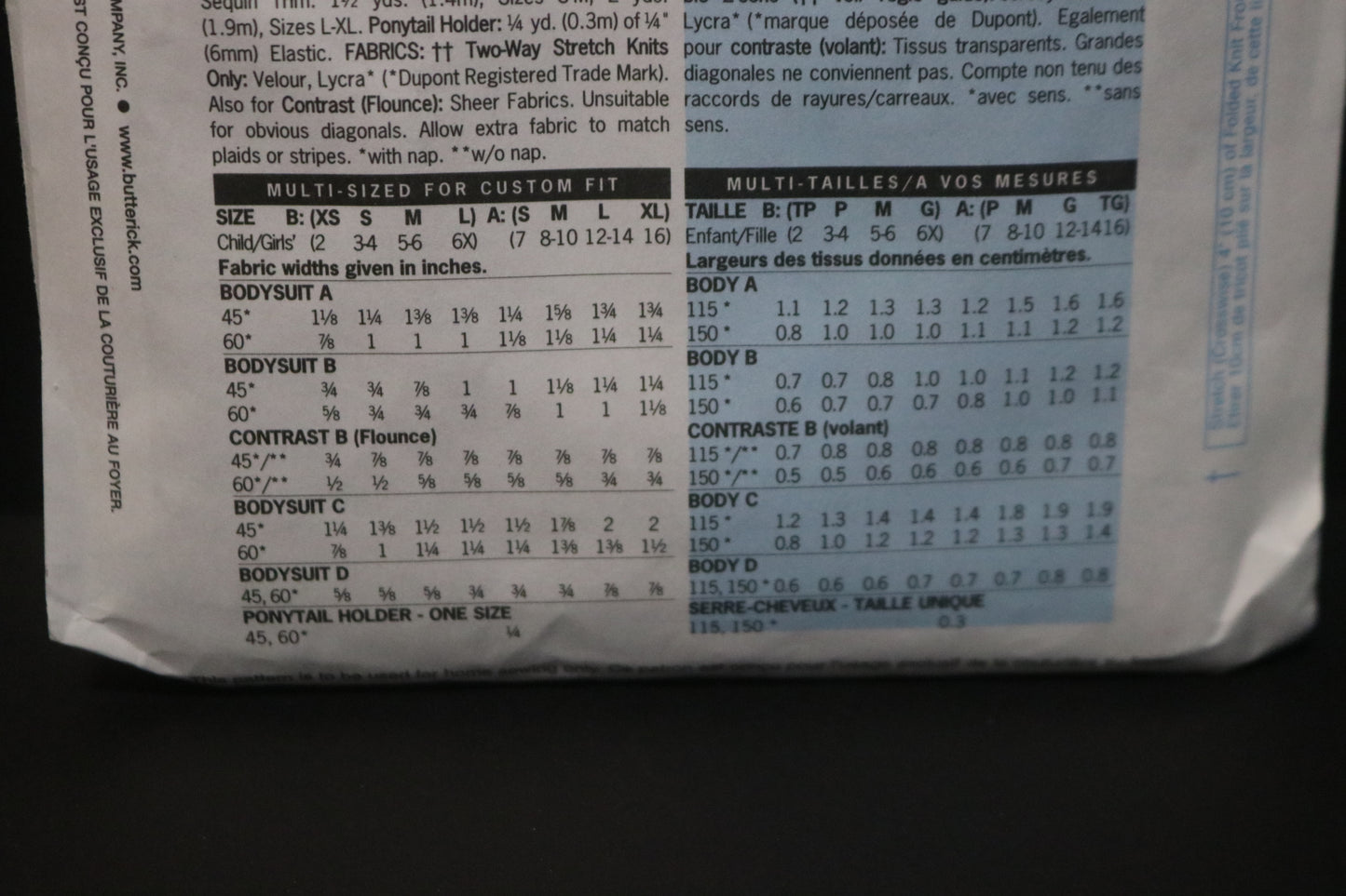 Butterick 5782 Childrens Girls Body Suit and Ponytail Holder Sewing Pattern - UNCUT - Size XS S M