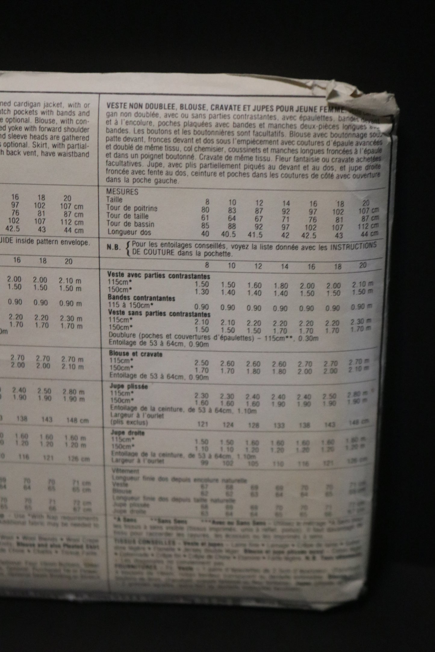 McCalls 9248 Misses Unlined Jacket, Blouse, Tie and Skirts Sewing Pattern - UNCUT - Size 12