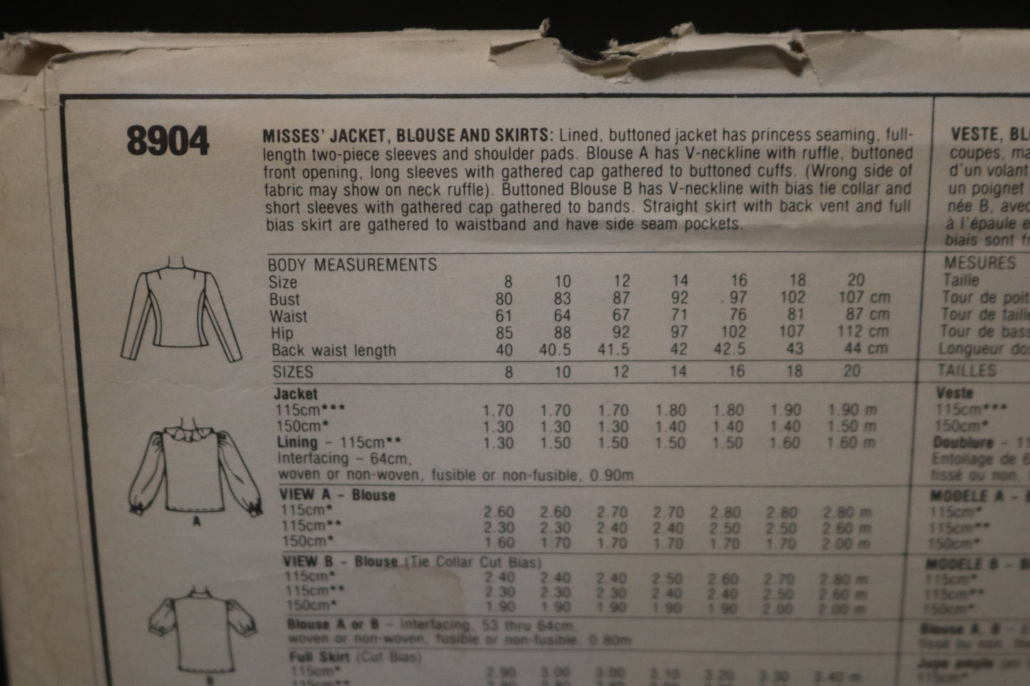 McCalls 8904 Diahann Carroll Misses Jacket and Skirts Sewing Pattern - UNCUT - Size 12