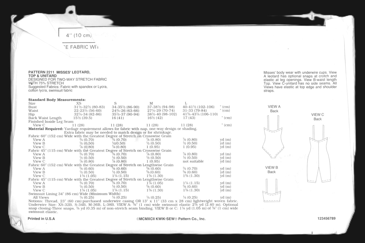 Kwik Sew 2211 Misses Leotard Top and Unitard Sewing Pattern - UNCUT - Size XS S M L