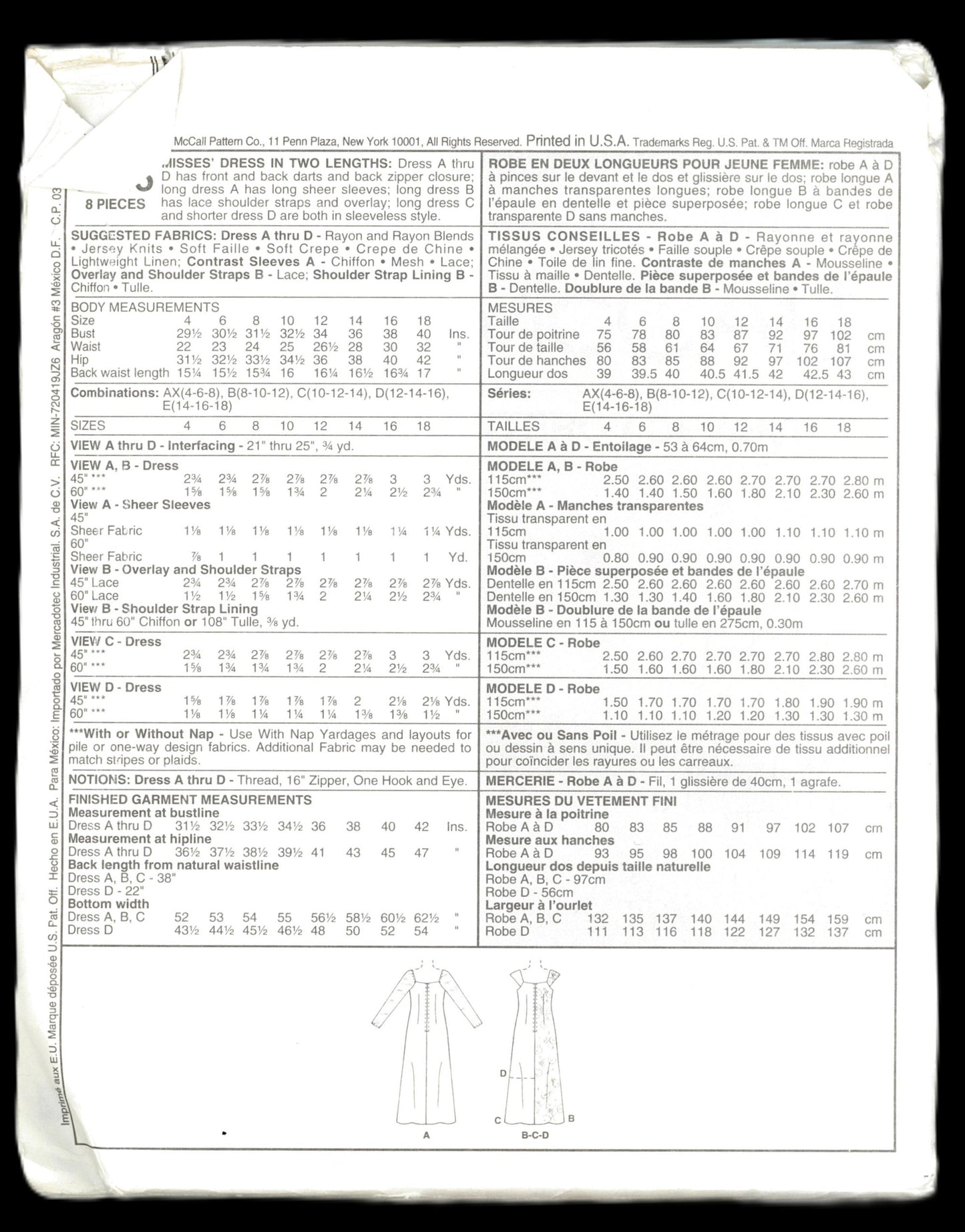 90s McCalls 2245 Misses Dress in Two Lengths Sewing Pattern - UNCUT - Size 8 10 12