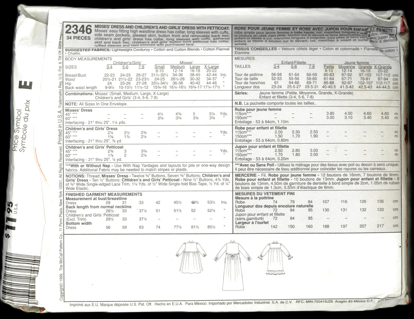 McCalls 2346 April Cornell Mommy & Me - Mises Dress with Petticoat Sewing Pattern UNCUT Childs Size 3 - 8 Misses Size 8 to 22