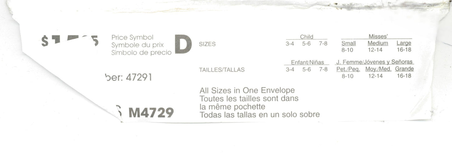 McCalls 4729 American Hostess Mother and Daughter Aprons Sewing Pattern UNCUT Childs Size 3/4 5/6 7/8 Misses Size S M L