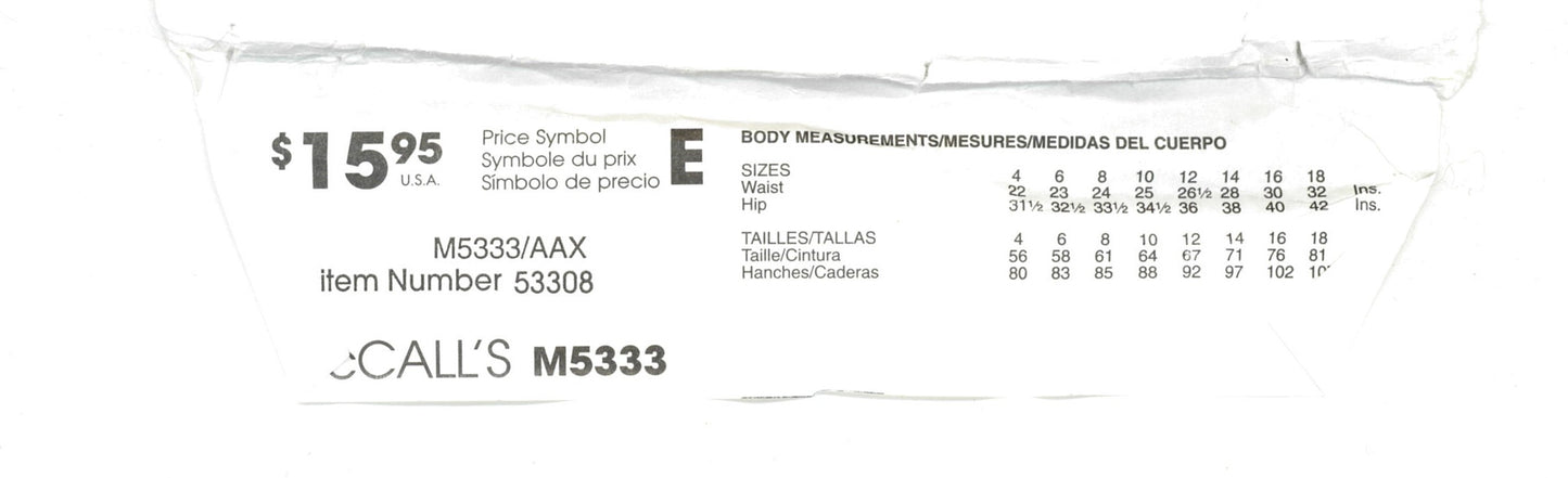 McCalls 5333 Misses / Miss Petite Shorts and Pants in Two Lengths Sewing Pattern UNCUT Size 4 6 8 10