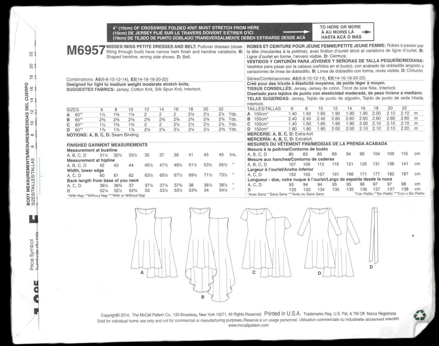 McCalls 6957 Misses / Miss Petite Dresses Sewing Pattern - UNCUT - Size 6 8 10 12 14