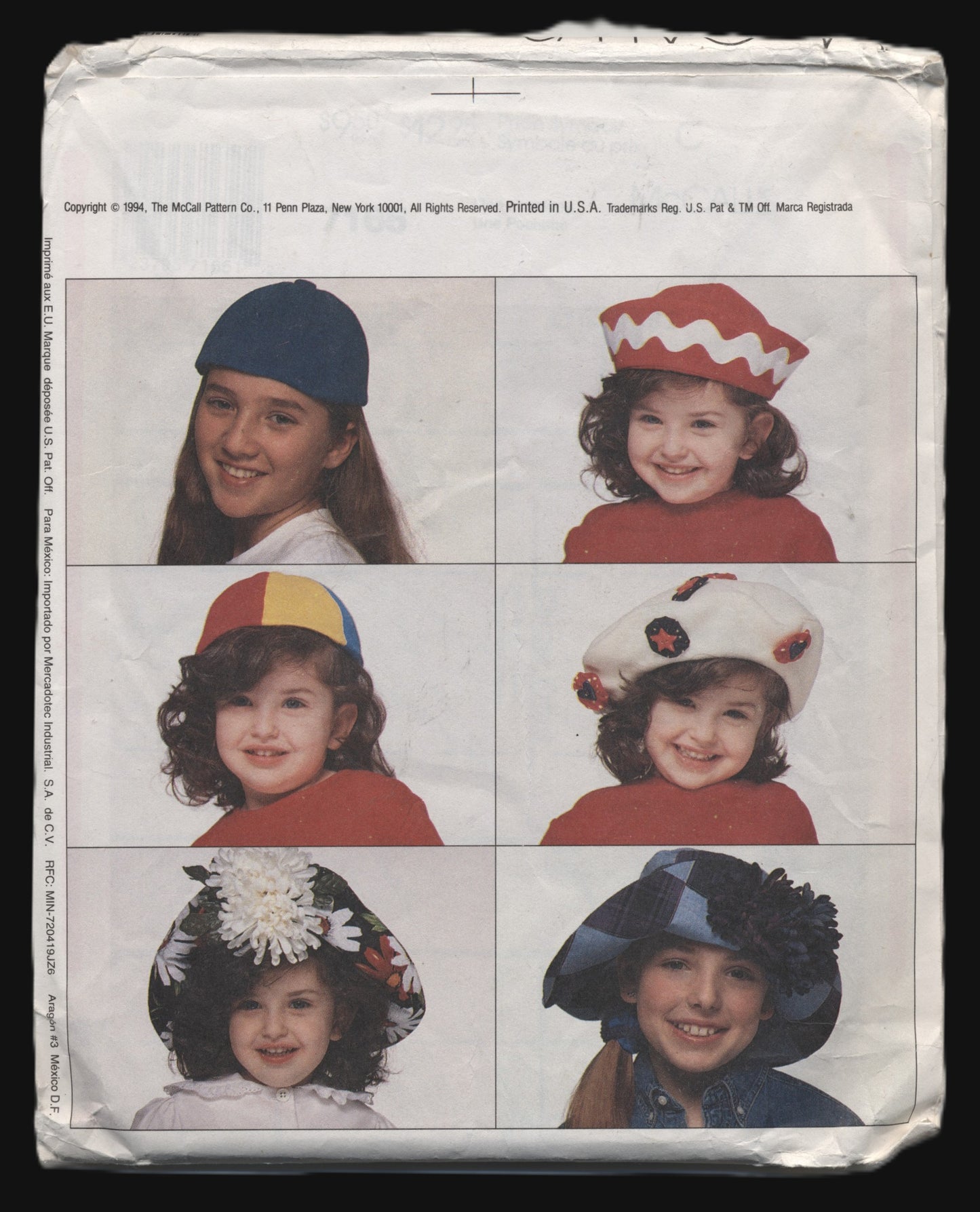 McCalls 7165 Childrens Girls Hats and Caps Sewing Pattern - UNCUT Sizes 21" and 22"
