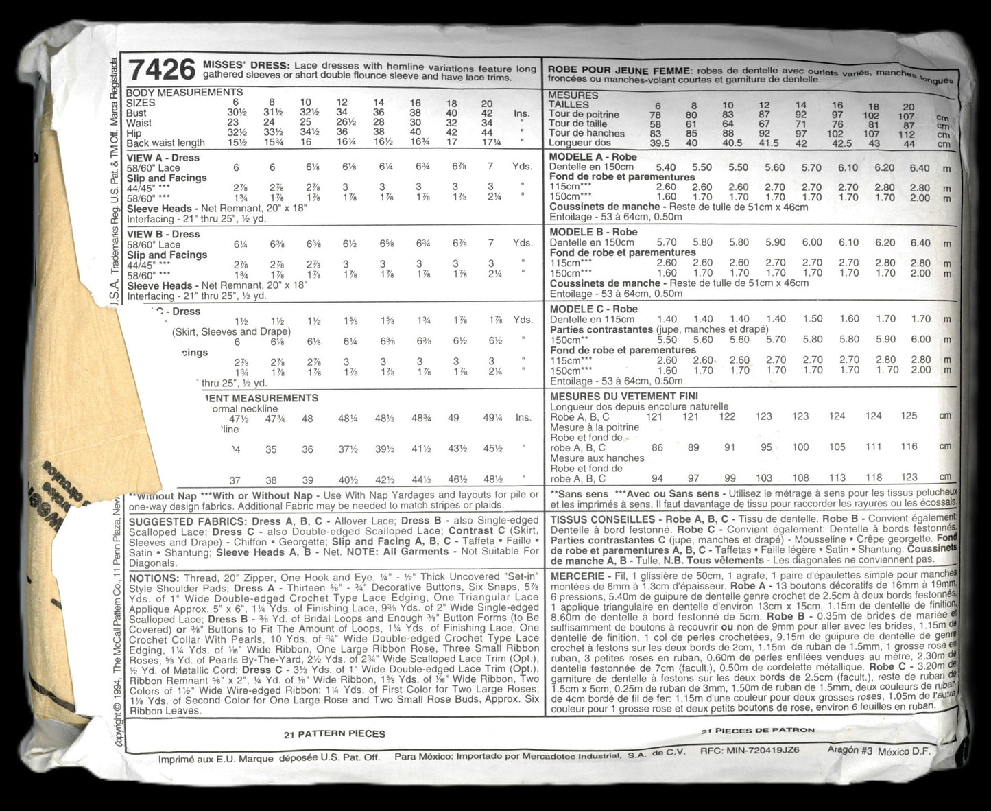 McCalls 7426 Alicyn Misses Dress Sewing Pattern - UNCUT - Size 14