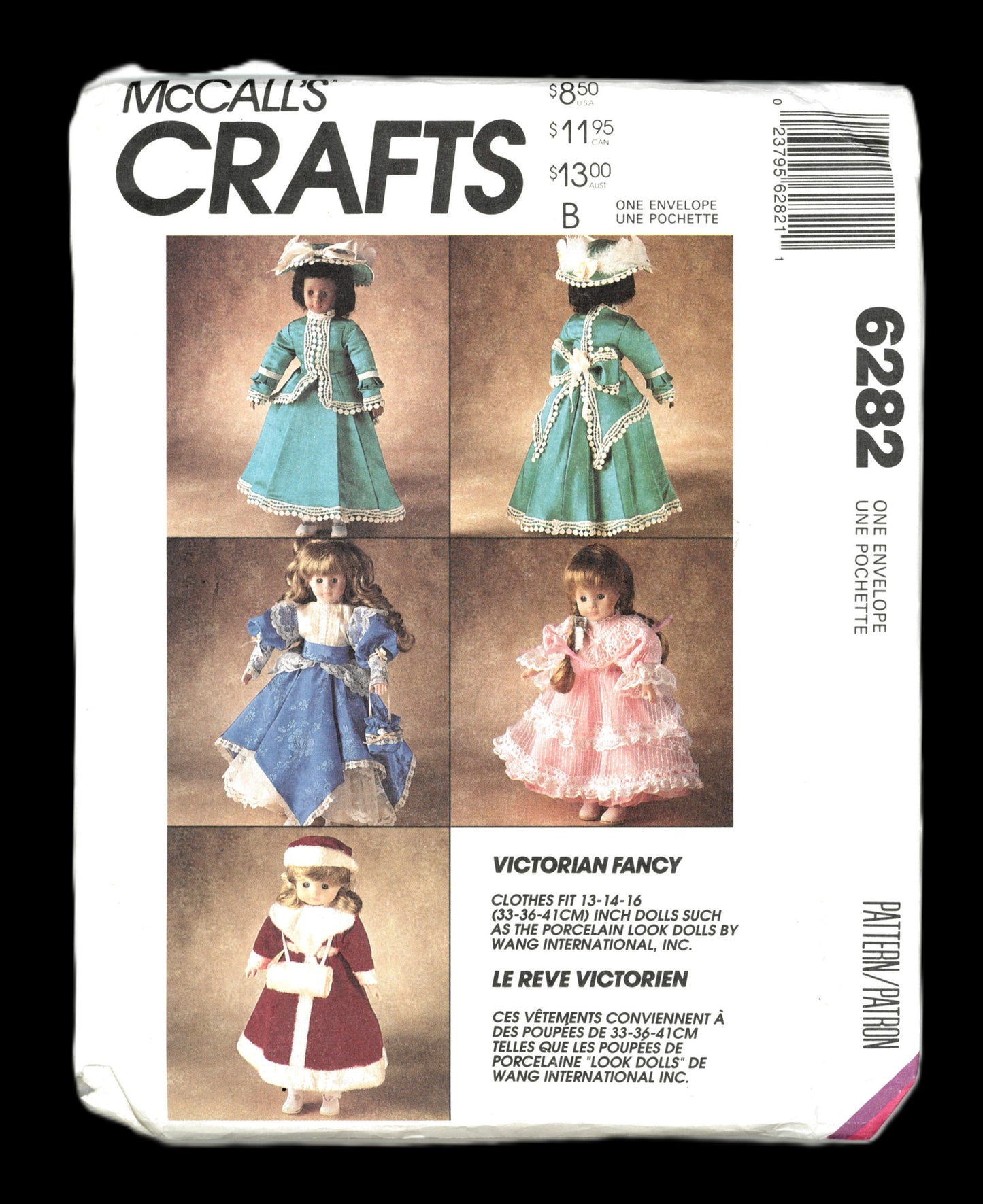 McCalls 6282 Victorian Fancy Doll Clothes, for 13", 14" and 16" Dolls Sewing Pattern UNCUT