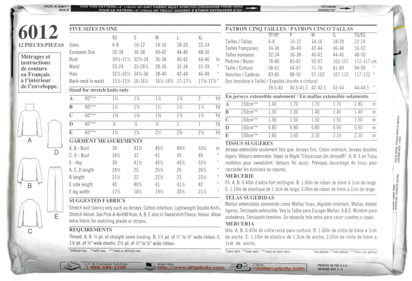 New Look 6012 Misses Top and Pants Sewing Pattern UNCUT Size XS - XL