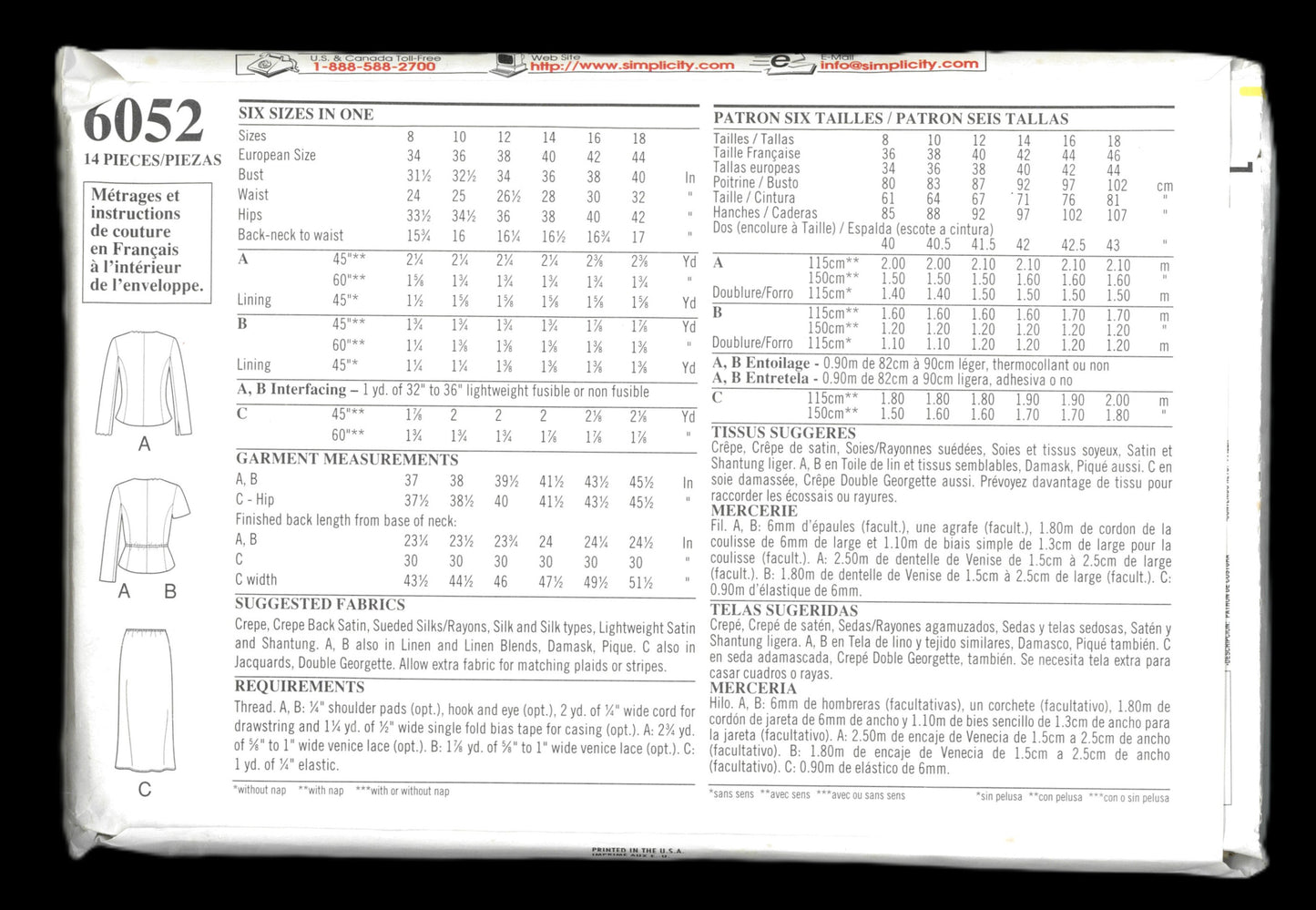 New Look 6052 Misses Jacket and Skirt Sewing Pattern UNCUT - Size 8 - 18