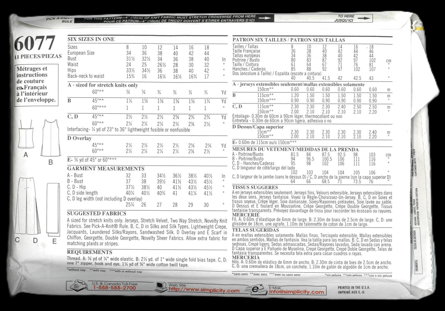 New Look 6077 Misses Top and Pants Sewing Pattern UNCUT - Size 8 - 18