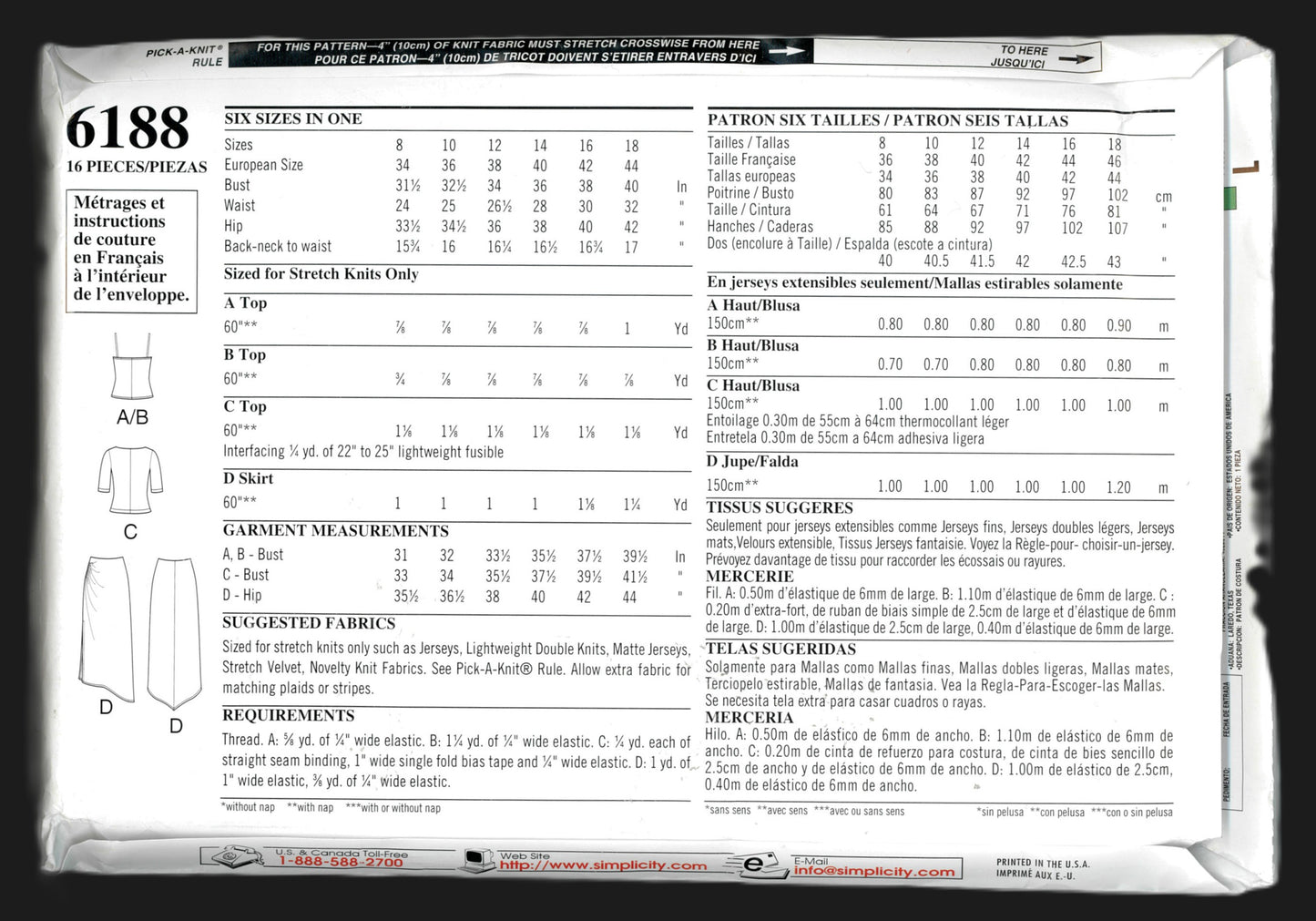 New Look 6861 Misses Top and Skirt Sewing Pattern UNCUT - Size 8 - 18