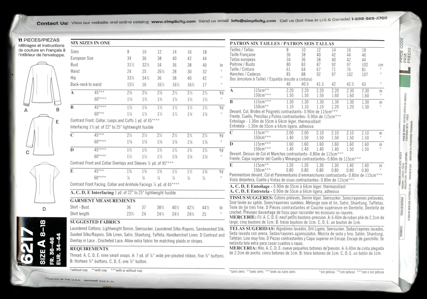 New Look 6217 Misses Tops Pattern UNCUT - Size 8 - 18